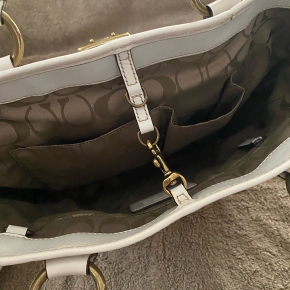 Coach Legacy White Leather Natural Tan Brown Woven Straw Rattan Raffia Handbag - Picture 7 of 16